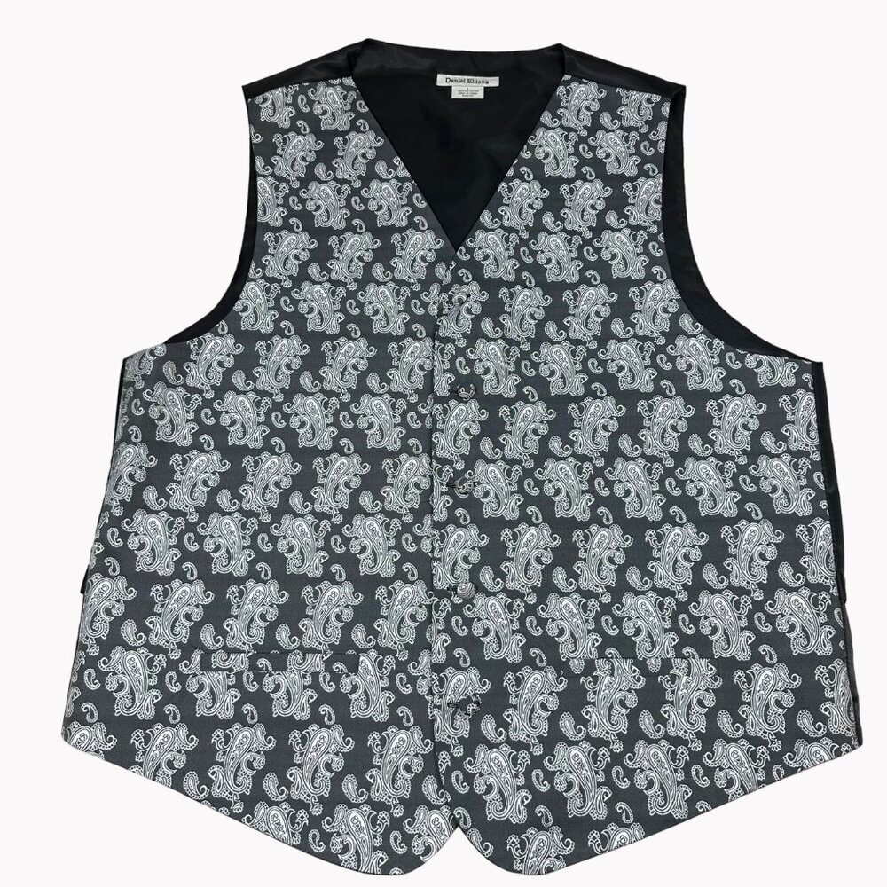 Daniel Ellissa Mens Large 46" Paisley Vest Black Gray White Formal Dress